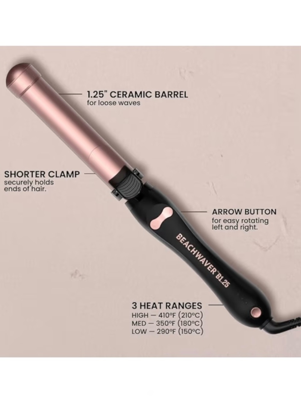 Beachwaver Co. (NWT) Pink and Black Rotating Curling Wand - Picture 3 of 12
